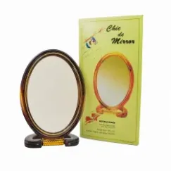 Oglinda cosmetica maro foarte mare cu suport 21×15 cm model oval cu doua fete