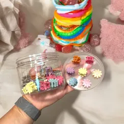 Set clestisori păr colorati 36 bucăți in cutie transparenta rotunda