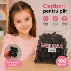 Set mini cleștișori de păr negri - 100 bucățiset pentru fete și fetițe