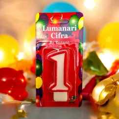 Lumânare cifra pentru tort cifra unu model clasic rosu alb