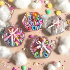 En-gros Set Accesorii Păr în Cutie Octogonală Decorată - Elastice și Clame Colorate - vânzare en-gros pentru revânzare