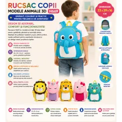 Rucsac copii H669 animale 3D 33x29x16 cm