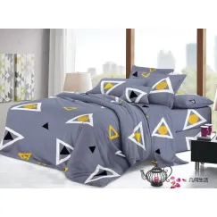 Lenjerie de pat finet 4 piese - geometric gri și galben - H786