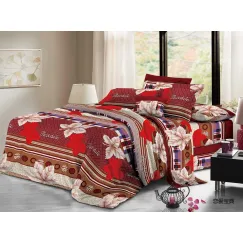 En-gros Lenjerie de pat finet 4 piese - flori și dungi roșii 200 x 230 cm - vânzare en-gros pentru revânzare