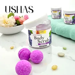 Ushas Body Scrub Candy Sugar cu Piersică - Exfoliere Delicată și Hidratare Intensă, 12g x 7 bucăți (HA308)