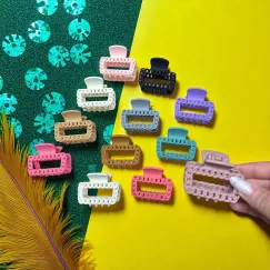 Clești de păr siliconați mat - model rectangular cu lanț - set 12 culori pastel