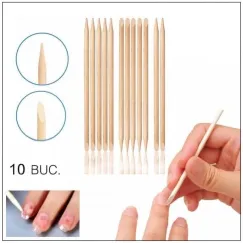Bețișoare pentru cuticule 10 buc/set - lemn portocal, dublu capăt