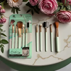 Set pensule machiaj 5 piese verde mint cu detalii aurii