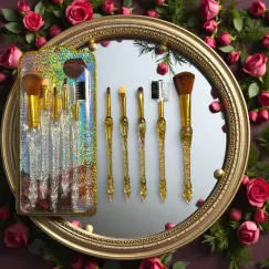 En-gros Set pensule machiaj 5 piese aurii cu manere transparente glitter pentru față si ochi - vânzare en-gros pentru revânzare