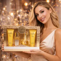 Set cadou parfum 4 piese ambalaj auriu elegant premium