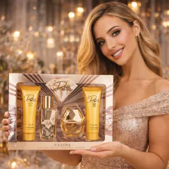 Set cadou parfum 4 piese ambalaj auriu lux elegant