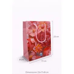 Pungă cadou mică 23x17x8 model floral roz - design elegant