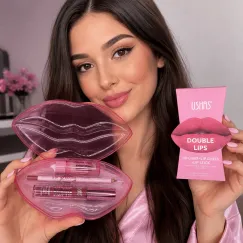 Set machiaj buze Ushas Double Lips 008D cu liner si gloss volum