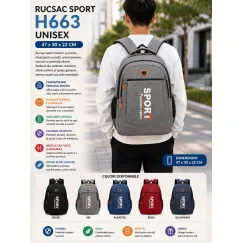 Rucsac sport unisex H663 - 47x30x22 cm, poliester, culori mixte