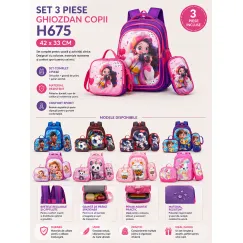 Set 3 piese ghiozdan copii H675 - 42×33 cm