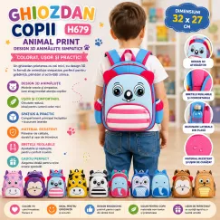 Ghiozdan copii H679 32×27 cm cu animale 3D