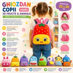 Ghiozdan copii H680 25×20 cm cu fructe și animale 3D