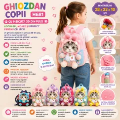 Ghiozdan copii H681 28x22x10 cm cu pisicuță 3D din pluș
