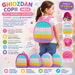 Ghiozdan copii H804 27x23x9 cm cu Pop It senzorial
