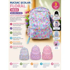 Rucsac școlar floral H654 44x30x14 cm din poliester