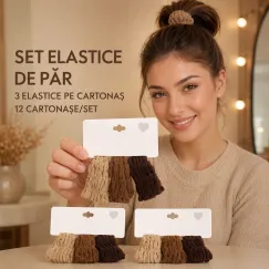 Set 36 Elastice de Păr în Nuanțe Naturale - 12 Cartonașe