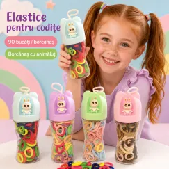 Set 90 elastice pentru codițe în borcănaș