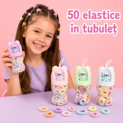 50 elastice de păr în tubuleț cu animăluț