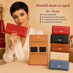 Portofel damă cu capsă și multiple compartimente 20 x 10 cm
