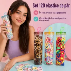 120 elastice de păr în tub cu agățătoare