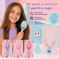 Set perie de păr și lănțișor cu mărgele pentru copii