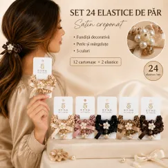 Set 24 elastice de păr satin cu perle - 12 cartonașe