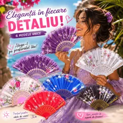 Set de 12 evantaie textile pliabile cu flori și dantelă, G424