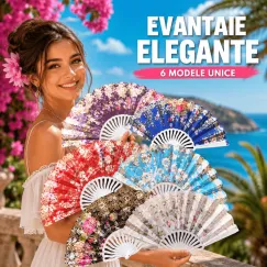 Set de 12 evantaie textile florale cu accente aurii, G423
