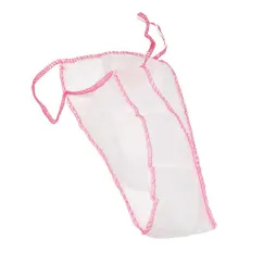 Chiloți Albi Tanga de Unică Folosință din TNT cu Margine Roz - Set 50 Bucăți