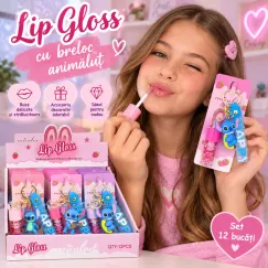 Luciu de Buze Micolor Magic Lip Gloss cu Breloc Animăluț L7207 - Set 12 Bucăți