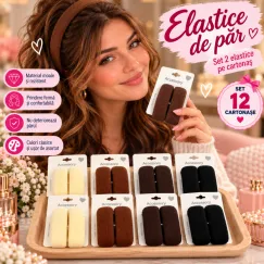 Elastice de Păr Groase din Material Textil Reiat - Set 12 Cartonașe (24 Bucăți)