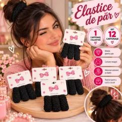Elastice de Păr Negre Texturate - Set 12 Cartonașe (36 Bucăți)