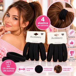 En-gros Elastice de Păr Negre Groase - Set 12 Cartonașe (48 Bucăți) - vânzare en-gros pentru revânzare