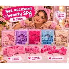 Set Accesorii Beauty SPA cu Bentiță, Manșete și Clești - 6 Piese