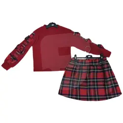 Compleu fetițe 4–14 ani 2 piese – Pulover și fustă carouri