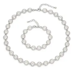 Set colier și brățară cu pietre albe mari fațetate