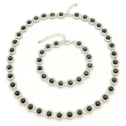 Set colier și brățară cu pietre negre și microcristale