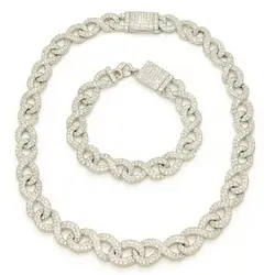 Set lanț și brățară Cuban argintiu cu microcristale pavé