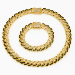 Set lanț și brățară Cuban auriu cu microcristale albe și negre