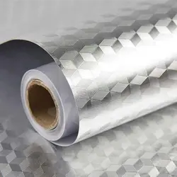 Autocolant bucătărie autoadeziv PVC Cub 3D argintiu rezistent la temperaturi ridicate 60 x 300 cm