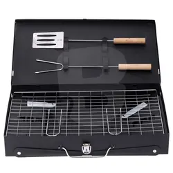 Grătar portabil pentru cărbuni din metal cu capac rabatabil