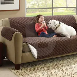 Husă protecție canapea față dublă maro/alb fildes, lavabilă, pentru animale de companie, până la 280 cm