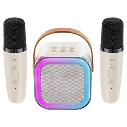 Sistem karaoke portabil K12 cu două microfoane wireless Bluetooth și boxă RGB
