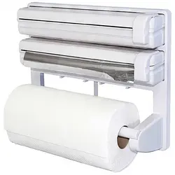 Dispenser triplu pentru hârtie bucătărie cu tăietor integrat montaj pe perete