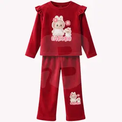 Compleu din catifea pentru fete, culoare roșu, set 6 mărimi 2–12 ani